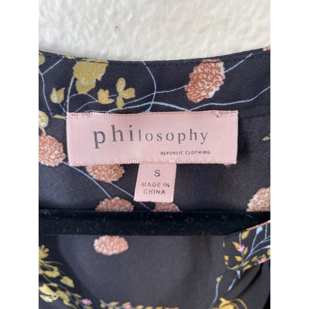 Philosophy Republic Womens Floral Print Blouse S Lightweight Short Sleeve Black - Picture 4 of 7
